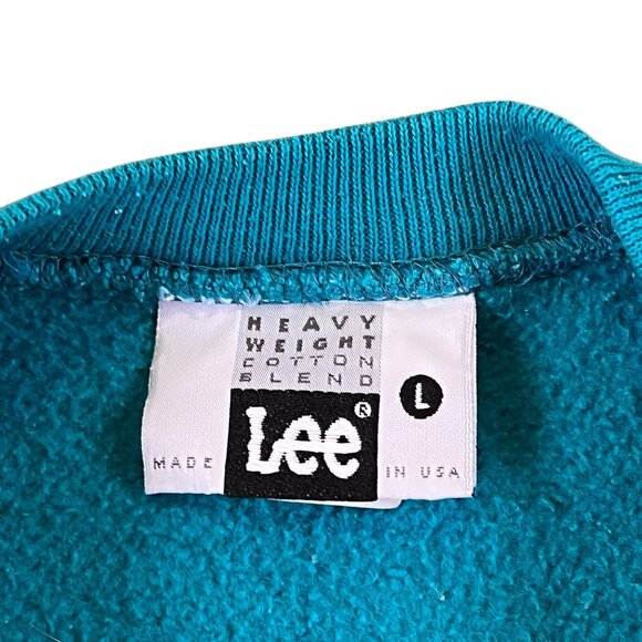 Vintage Lee Crewneck Sweatshirt Men Size L Teal Turquoise Heavyweight Cotton USA - Picture 3 of 11